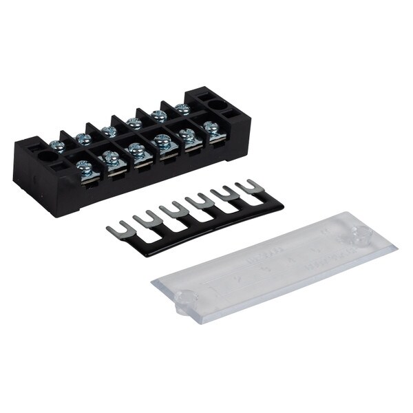 Main product image for 35A Barrier Terminal Block 6 Position Dual Row Screws 12 Pitch with Cover and Black Jumper090-813